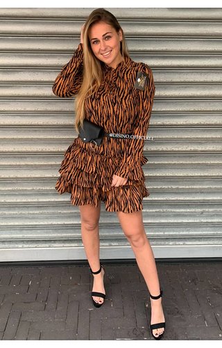 CAMEL - 'TIAMO' - TIGER RUFFLE DRESS CAMEL - 'TIAMO' - TIGER RUFFLE DRESS