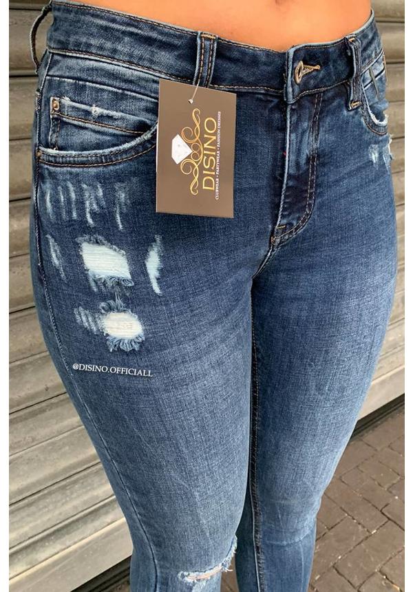 QUEEN HEARTS JEANS - MEDIUM BLUE - SKINNY CROP FRAY HEM - 9343