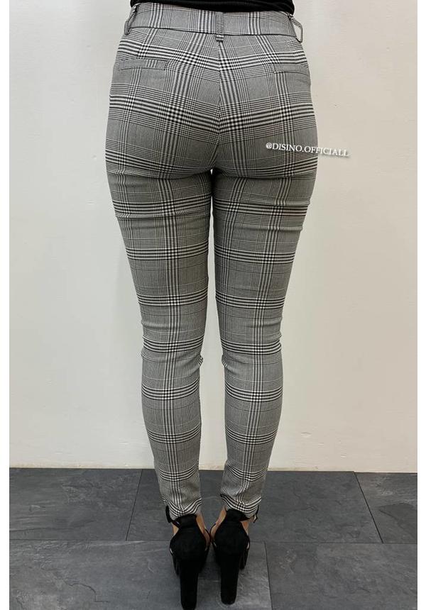 GREY - 'CHANELLY' - CHECKED STRETCH PANTALON