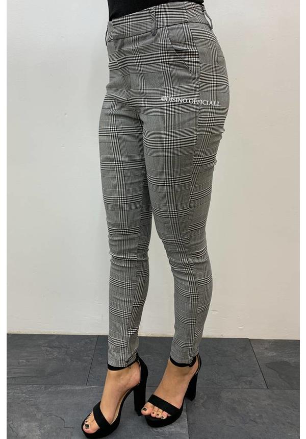 GREY - 'CHANELLY' - CHECKED STRETCH PANTALON