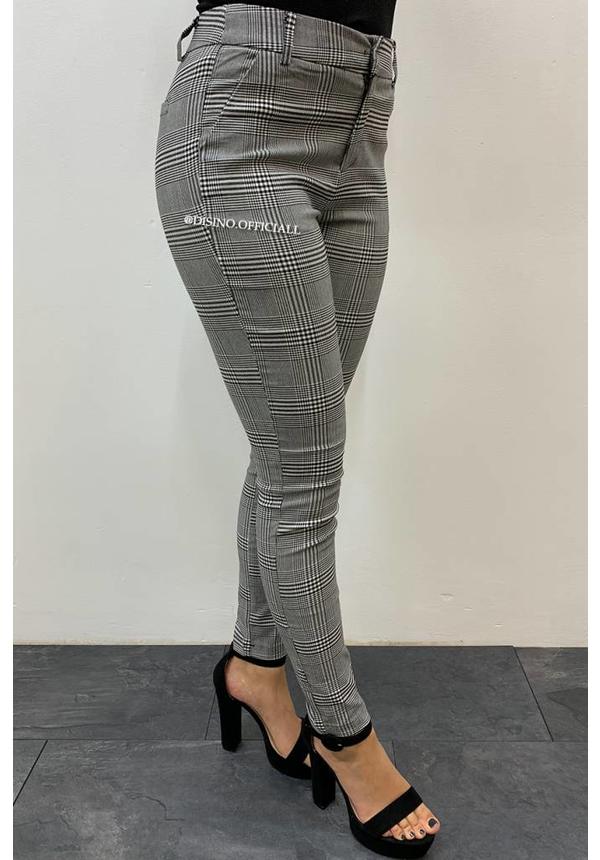 GREY - 'CHANELLY' - CHECKED STRETCH PANTALON