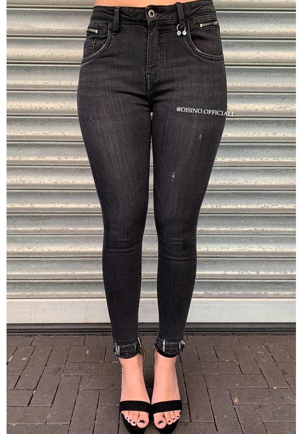 QUEEN HEARTS JEANS - DARK GREY - SKINNY PIERCE N ZIP - 9445