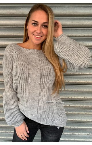 LIGHT GREY - 'SOPHIA' - KNITTED COTTON FEEL SWEATER POFMOUW LIGHT GREY - 'SOPHIA' - KNITTED COTTON FEEL SWEATER POFMOUW