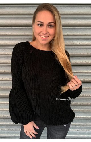 BLACK - 'SOPHIA' - KNITTED COTTON FEEL SWEATER POFMOUW BLACK - 'SOPHIA' - KNITTED COTTON FEEL SWEATER POFMOUW