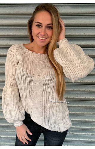 SAND - 'SOPHIA' - KNITTED COTTON FEEL SWEATER POFMOUW SAND - 'SOPHIA' - KNITTED COTTON FEEL SWEATER POFMOUW