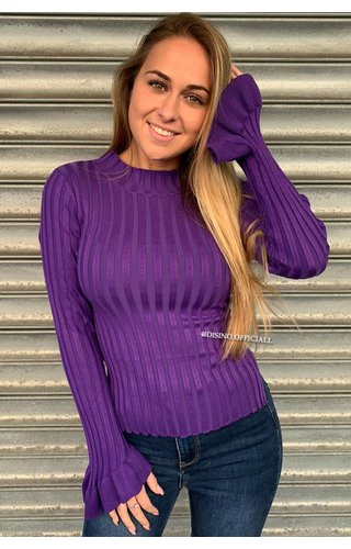 PURPLE - 'MADDY' - RIBBED BELL SLEEVE TOP PURPLE - 'MADDY' - RIBBED BELL SLEEVE TOP