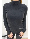 BLACK - 'LUSANDRA' - SILVER STRIPED TURTLE NECK TOP