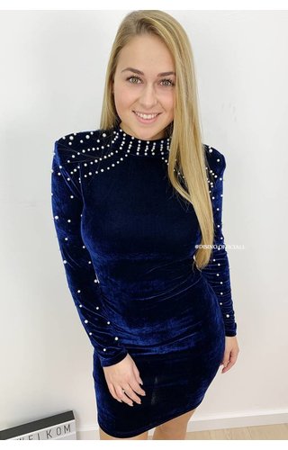 MIDNIGHT BLUE - 'PEARL' - VELVET PEARL DRESS MIDNIGHT BLUE - 'PEARL' - VELVET PEARL DRESS