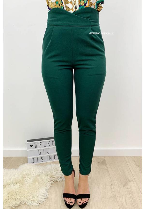 DARK GREEN - 'CHRISSY' - CROSS OVER HIGH WAIST PANTS