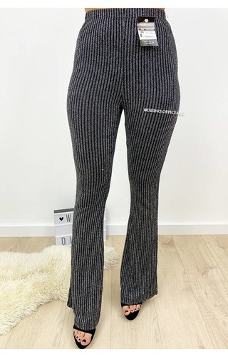 GLITTERLY BLACK - 'DAISY' - RIBBED SPARKLE FLARED PANTS GLITTERLY BLACK - 'DAISY' - RIBBED SPARKLE FLARED PANTS