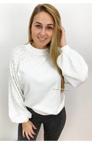 WHITE - 'PRIYA' - BIG SLEEVE SOFT TOUCH PEARL SWEATER WHITE - 'PRIYA' - BIG SLEEVE SOFT TOUCH PEARL SWEATER
