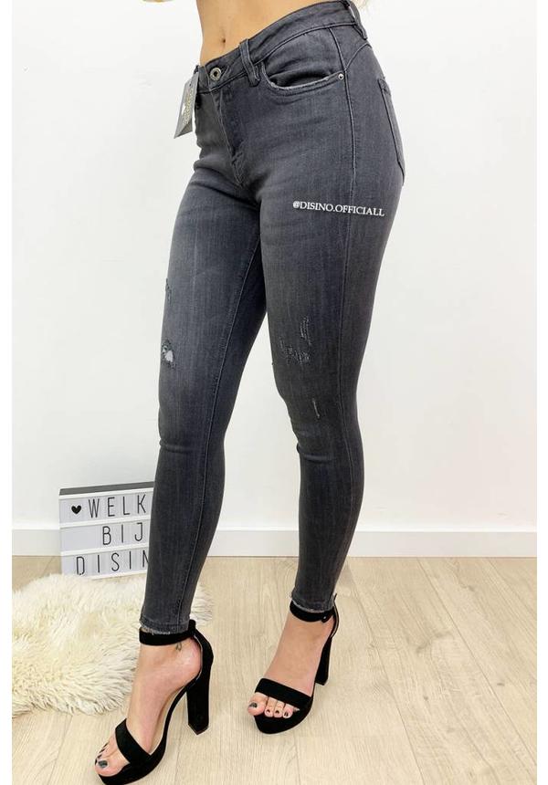 QUEEN HEARTS JEANS - DARK GREY - PERFECT DISTRESSED SKINNY PUSH UP - 9515