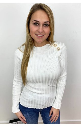 WHITE - 'CINDY' - RIBBED PEARL TOP WHITE - 'CINDY' - RIBBED PEARL TOP