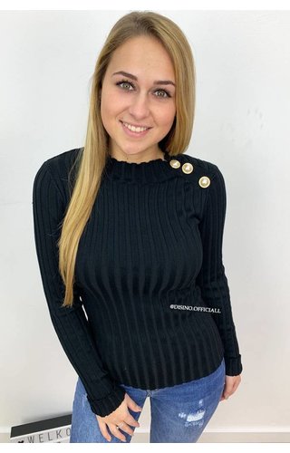 BLACK - 'CINDY' - RIBBED PEARL TOP BLACK - 'CINDY' - RIBBED PEARL TOP