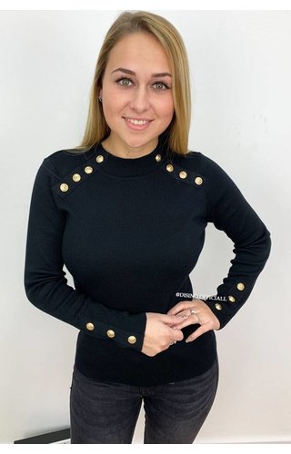 BLACK - 'GRACE' - GOLD BUTTON RIBBED TOP BLACK - 'GRACE' - GOLD BUTTON RIBBED TOP
