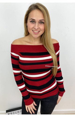 CHERRY - 'LOLA' - STRIPED OFF SHOULDER TOP CHERRY - 'LOLA' - STRIPED OFF SHOULDER TOP