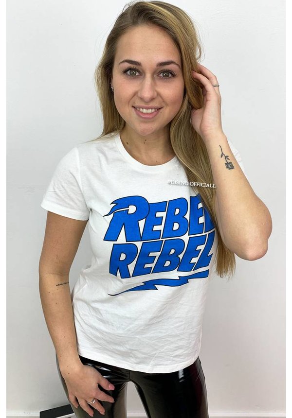 WHITE - 'REBELZ' - BLUE REBEL REBEL TEE