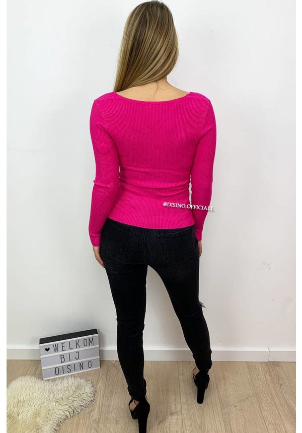 FUCHSIA - 'ZELDA' - CROSS OVER RIBBED TOP