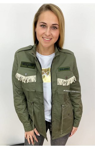 KHAKI GREEN - 'FRIYA' - ARMY FRINGE JACKET KHAKI GREEN - 'FRIYA' - ARMY FRINGE JACKET