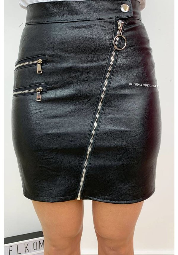 BLACK - 'JACKY' - CROSSED ZIPPER MINI SKIRT