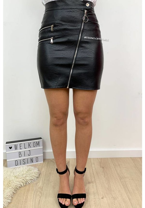 BLACK - 'JACKY' - CROSSED ZIPPER MINI SKIRT