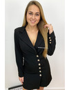 BLACK - 'VERONICA' - GOLD BUTTON BLAZER DRESS