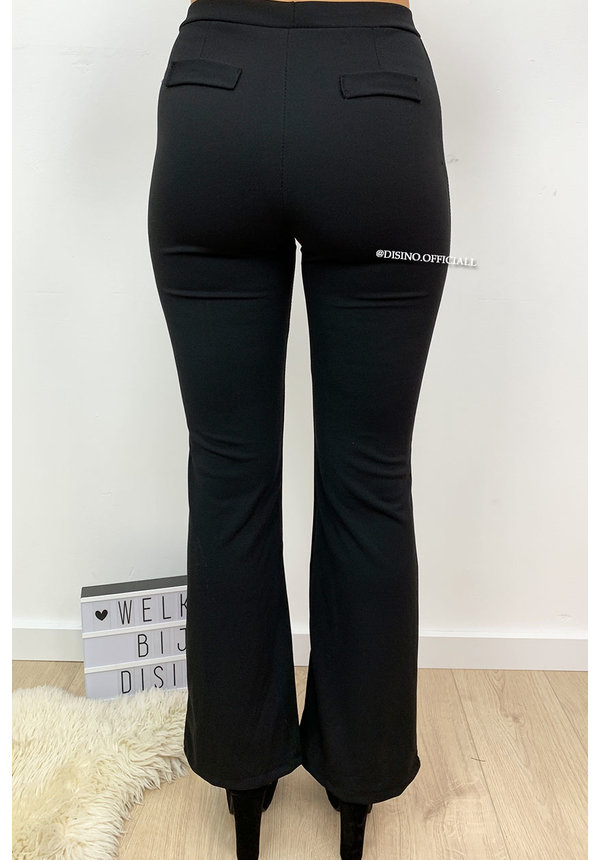 BLACK - 'FLORA' - HIGH WAIST SLIM FIT FLARED PANTS