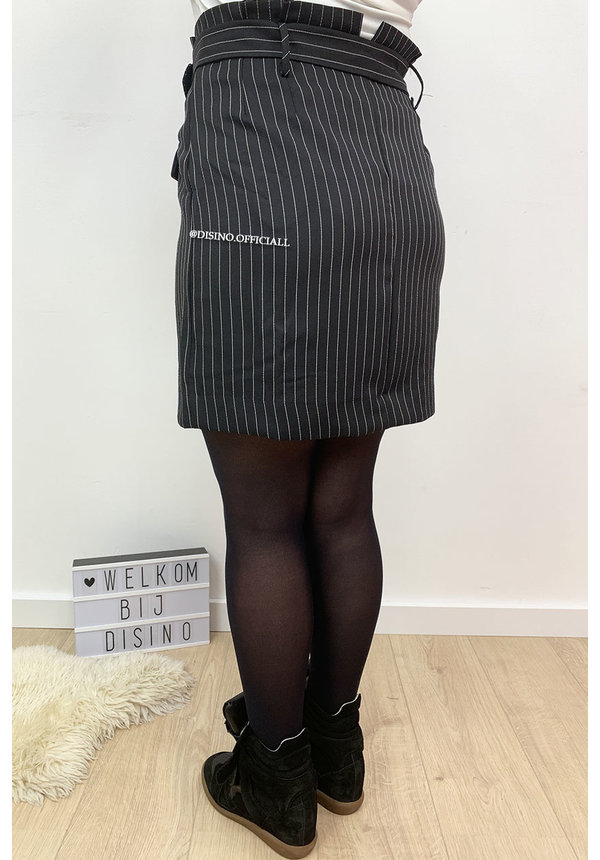 BLACK - 'RUDY' - CHALK STRIPED PAPERBAG SKIRT