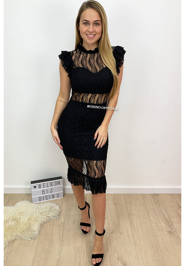 BLACK - 'VALENTINA' - LACE PENCIL DRESS