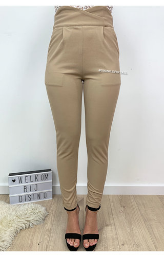 BEIGE - 'CHRISSY' - CROSS OVER HIGH WAIST PANTS BEIGE - 'CHRISSY' - CROSS OVER HIGH WAIST PANTS