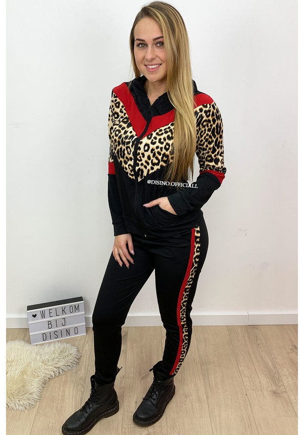 RED - 'AMBER' - LEOPARD STRIPED TRACK SUIT