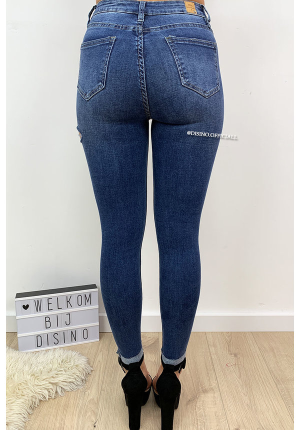 QUEEN HEARTS JEANS - DARK BLUE - SIDE CUT SKINNY JEANS - 9527