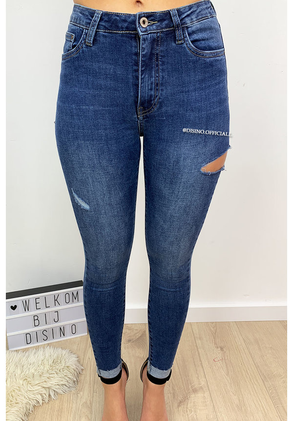 QUEEN HEARTS JEANS - DARK BLUE - SIDE CUT SKINNY JEANS - 9527