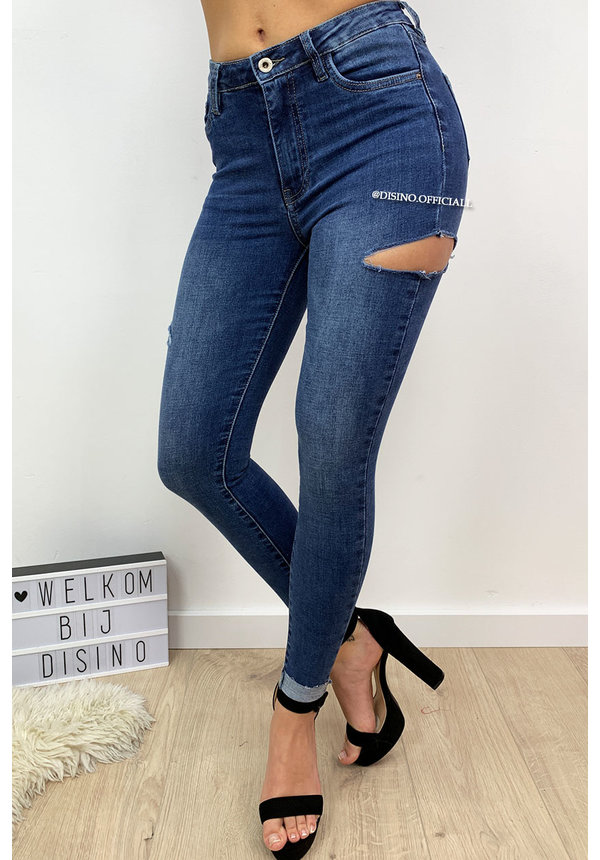 QUEEN HEARTS JEANS - DARK BLUE - SIDE CUT SKINNY JEANS - 9527