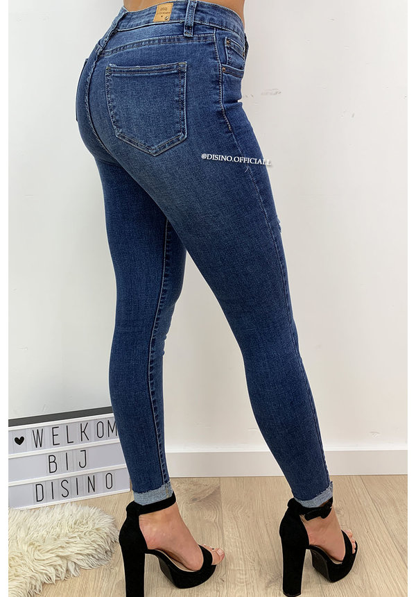 QUEEN HEARTS JEANS - DARK BLUE - SIDE CUT SKINNY JEANS - 9527