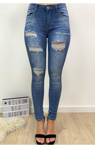 QUEEN HEARTS JEANS - LIGHT BLUE - DISTRESSED SKINNY PAINT SPLATTER - 9567 QUEEN HEARTS JEANS - LIGHT BLUE - DISTRESSED SKINNY PAINT SPLATTER - 9567
