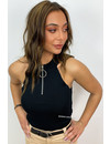 BLACK - 'CHER' - RIBBED RING ZIP TOP