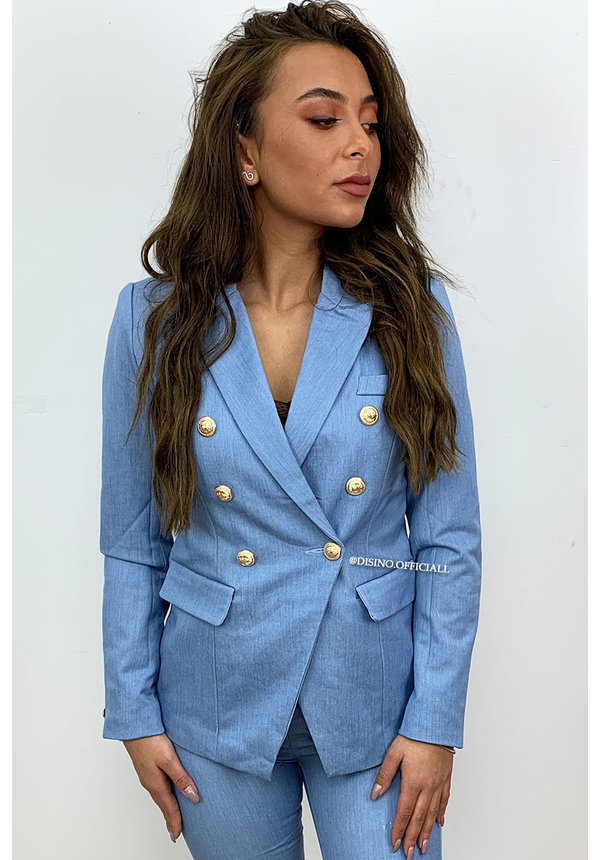 BLUE - 'DIANA' - PREMIUM QUALITY GOLD BUTTON BLAZER