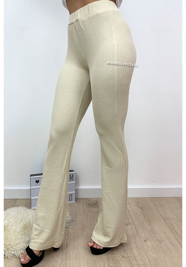 BEIGE - 'JANE' - RIBBED SUPER COMFY FLARED PANTS