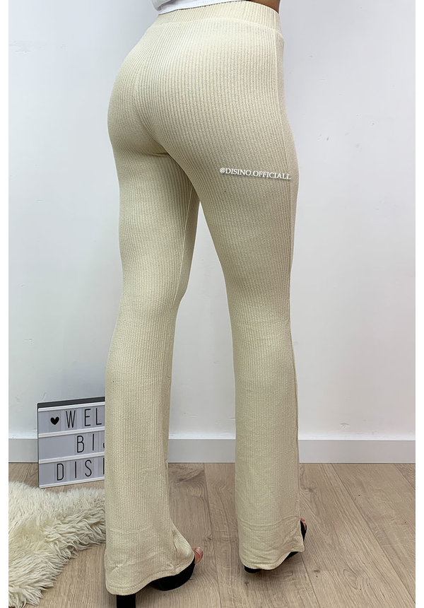 BEIGE - 'JANE' - RIBBED SUPER COMFY FLARED PANTS