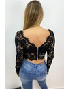 BLACK - 'CHRYSTAL' - LACE LONGSLEEVE CROP TOP