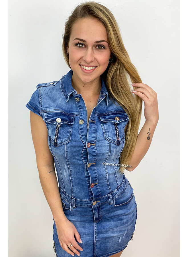 BLUE - 'DJAMILA' - PREMIUM QUALITY SUPER STRETCH DENIM DRESS