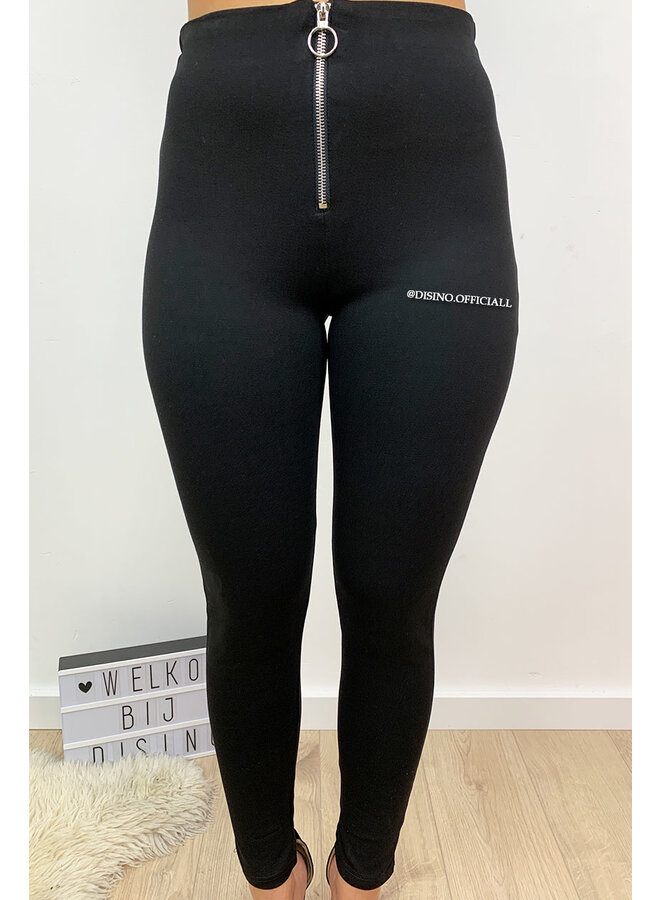 BLACK - 'KHLOE' - HIGH WAIST TREGGING PANTS WITH ZIP