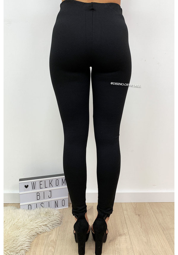 BLACK - 'KHLOE' - HIGH WAIST TREGGING PANTS WITH ZIP