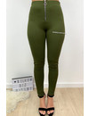 KHAKI GREEN - 'KHLOE' - HIGH WAIST TREGGING PANTS WITH ZIP