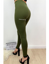 KHAKI GREEN - 'KHLOE' - HIGH WAIST TREGGING PANTS WITH ZIP