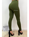 KHAKI GREEN - 'KHLOE' - HIGH WAIST TREGGING PANTS WITH ZIP