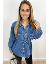 MEDIUM BLUE - 'JANNET' - OVERSIZED DENIM BLOUSE WITH BELT