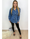 MEDIUM BLUE - 'JANNET' - OVERSIZED DENIM BLOUSE WITH BELT