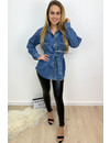 MEDIUM BLUE - 'JANNET' - OVERSIZED DENIM BLOUSE WITH BELT